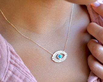 Collar de plata de ley con colgante de mal de ojo y mal de ojo