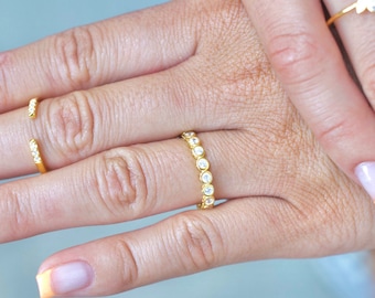 CZ Eternity Band Ring: Gold Plated Sterling Silver Stacking Ring