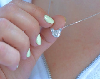 Collar pequeño de Mickey en plata/ Collar delicado de Disney para ella/ Collar de Mickey Mouse de Disney