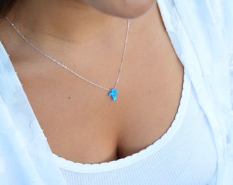 Opal cross necklace| blue opal cross necklace| silver cross necklace