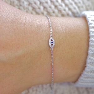 Sterling silver evil eye bracelet| dainty evil eye bracelet