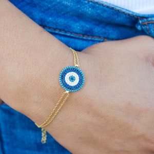 Sterling silver evil eye bracelet| medallion bracelet