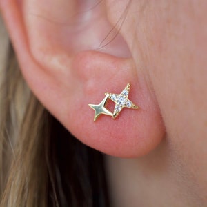Star earrings with cz | gold star earrings| silver star studs