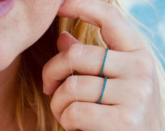 Turquoise eternity band ring| stacking eternity band ring| rose gold turquoise band