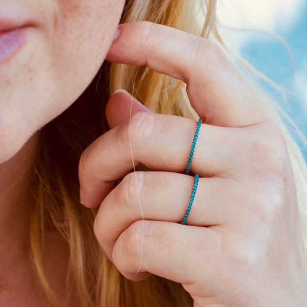 Turquoise eternity band ring| stacking eternity band ring| rose gold turquoise band