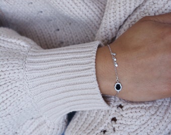 Sterling Silver Hamsa Bracelet: CZ Charm, Hand of Fatima
