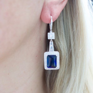 Sapphire bridal earrings| dangle sapphire earrings| Sterling silver and cubic zirconia bridal earring