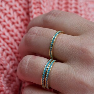 Turquoise eternity band ring| stacking eternity band ring| gold turquoise band