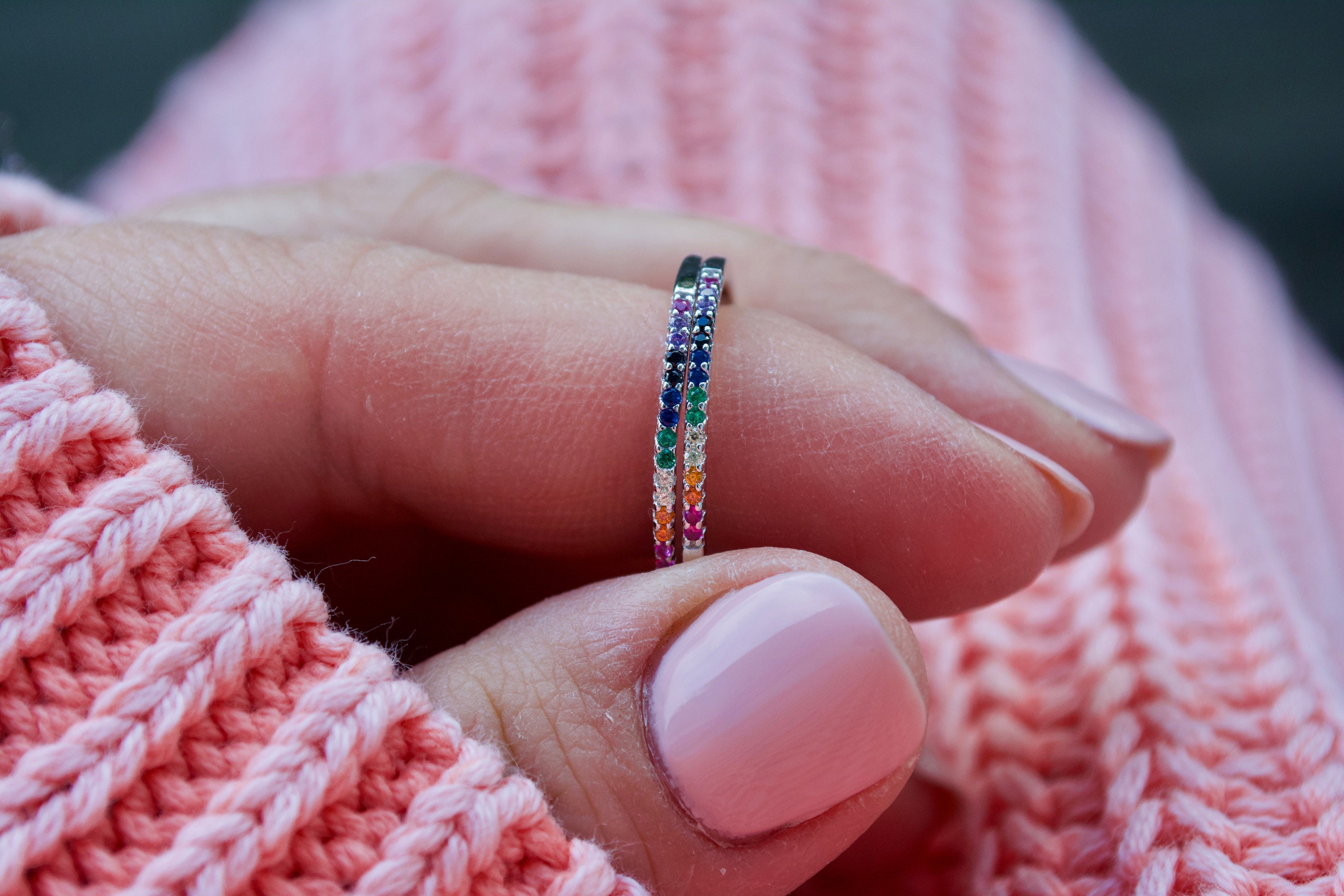 Rainbow Eternity Band Ring| Rainbow Ring| Multicolor Ring