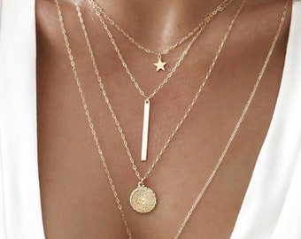 Gold bar necklace| 14kt rose gold plated bar necklace| sterling silver necklace