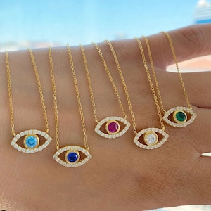 Gold Plated Sterling Silver Evil Eye Necklace: Cubic Zirconia