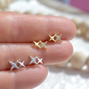 Star earrings with cz | gold star earrings| silver star studs