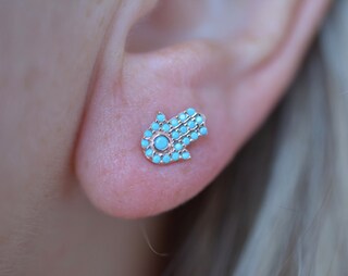 Tongzhe Orecchini A Perno Hamsa Blu – Argento 925 Con Zirconia, Amuleto Portafortuna