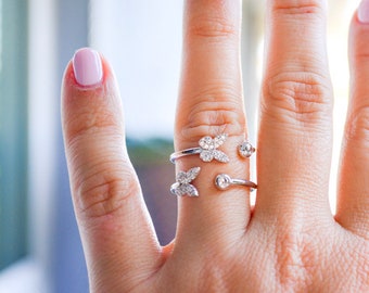 Sterling silver butterfly ring with CZ| adjustable butterfly ring