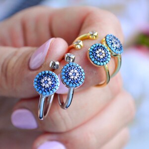Evil eye ring| sterling silver adjustable evil eye ring