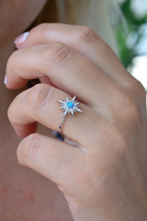 Starburst Opal Ring Silver Opal Star Ring North Star Opal Ring