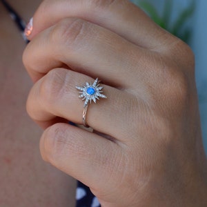 Starburst opal ring| silver opal star ring| North Star opal ring