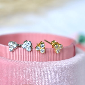 3 stone studs| tiny cz stud earrings| sterling silver cz stud earrings