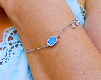 Sterling silver hamsa bracelet with CZ| hand of fatima hamsa bracelet| dainty evil eye bracelet