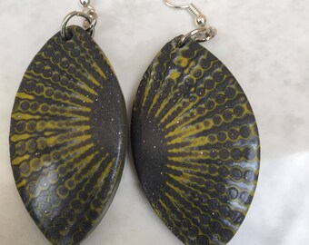 yellow and grey earrings made of polymer paste