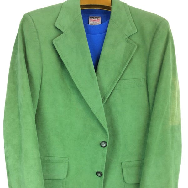 Vintage Bright Green Men's Machine Washable "Suede*" Sport Coat Size 48R, men's vintage clothing jacket suit sportcoat Seahawks green jacket