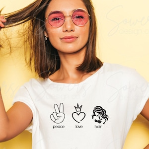 Peace Love Hair SVG | Hair Stylist PNG EPS Design | Hair Salon Shirt Decal | Hairdresser Sublimation Clipart | Hair Salon Cricut File