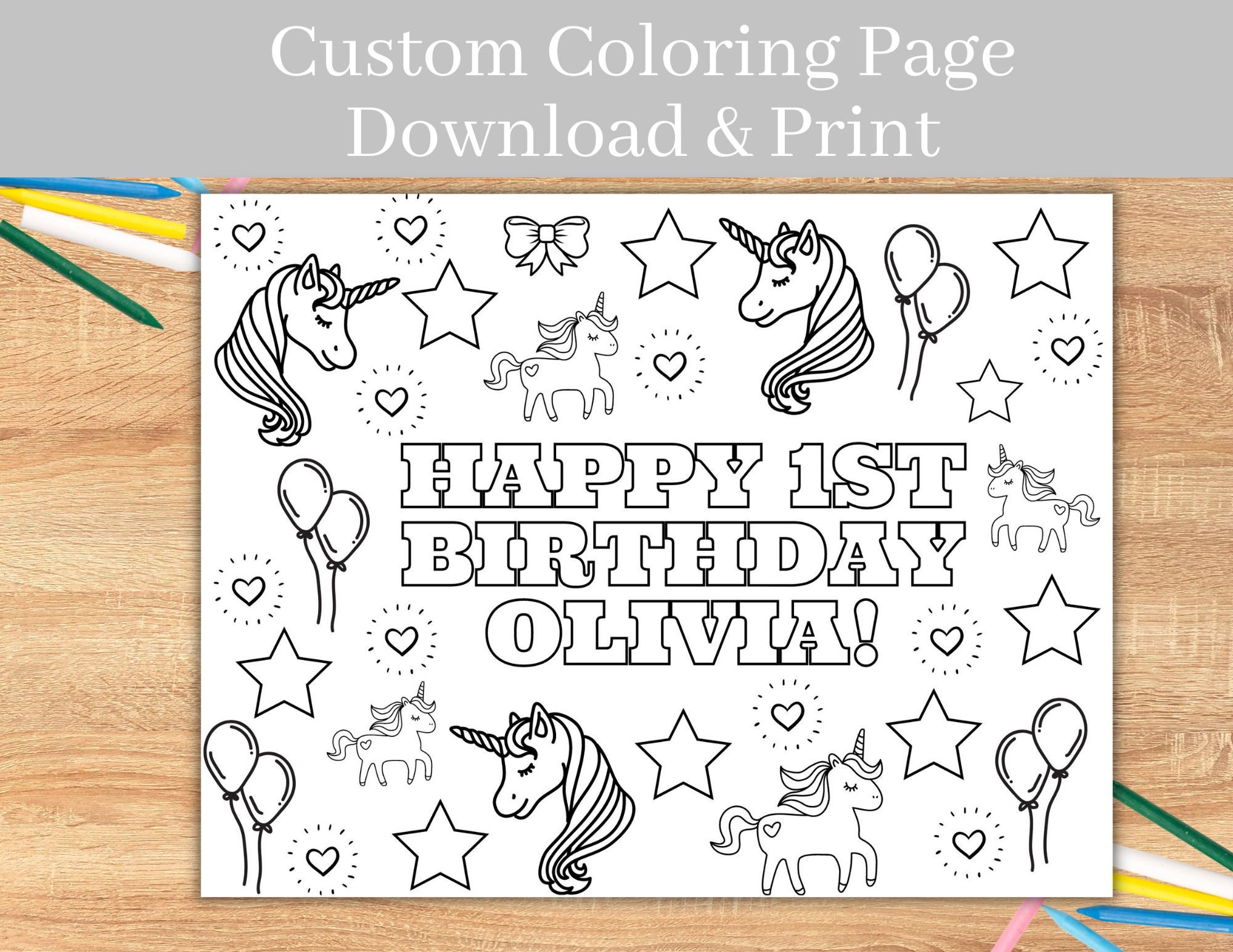 Unicorn Party Coloring Page - Etsy