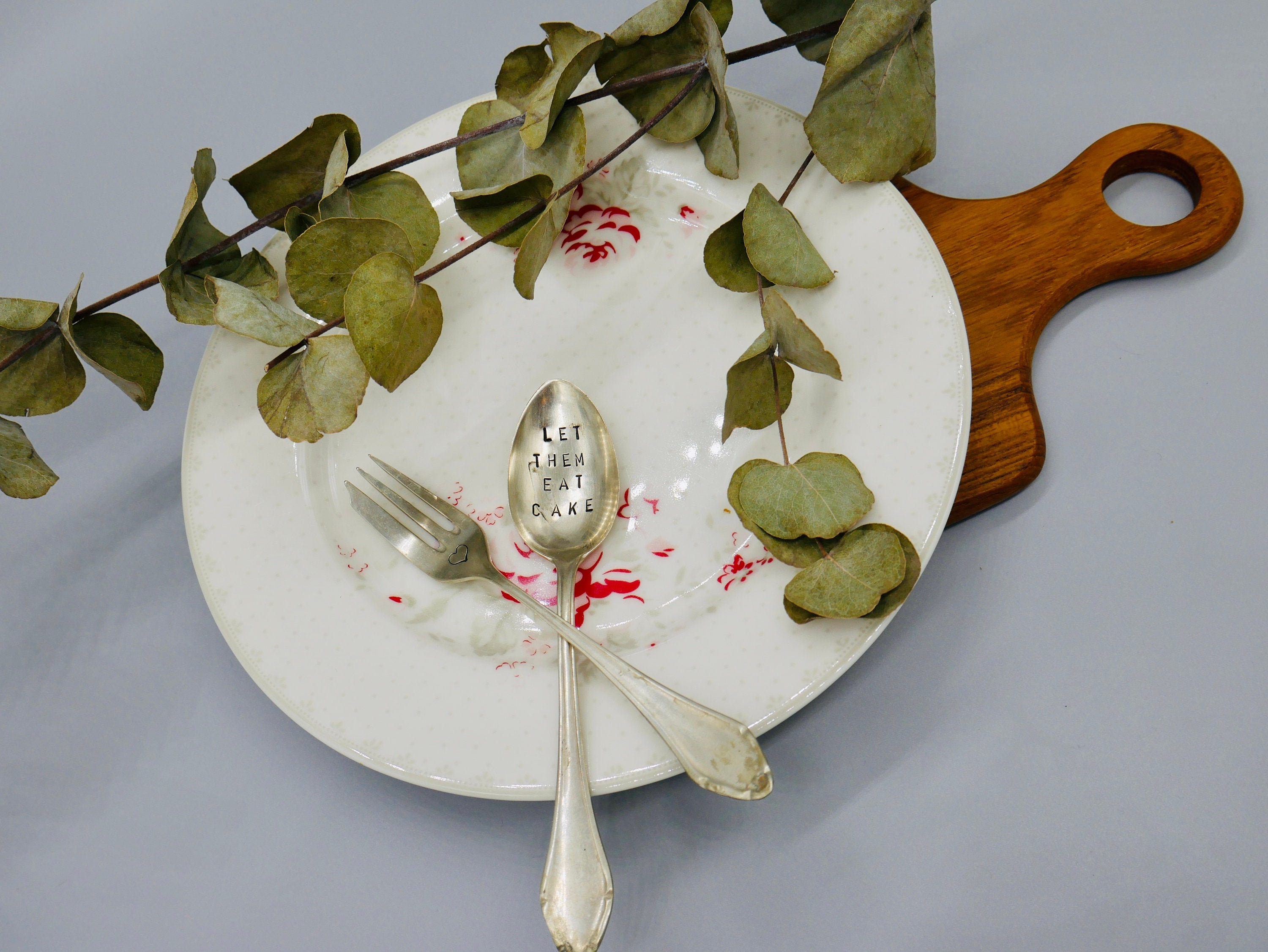 Set cake fork and coffee spoon 'Let them eat cake' Etsy