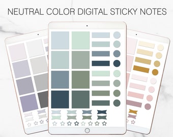 Digital Sticky Notes, Neutral Colors, Digital Stickers (120 total)