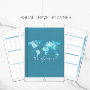 Digital Travel Planner - Planner + Travel Journal + Digital Stickers for GoodNotes, Notability, Adobe, etc. | Blue World Map