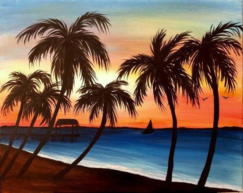 Palm Trees at Sunset Original Acrylic Painting on Canvas Etsy