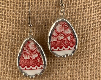 Broken China Transfer Ware Earrings -- #21,583