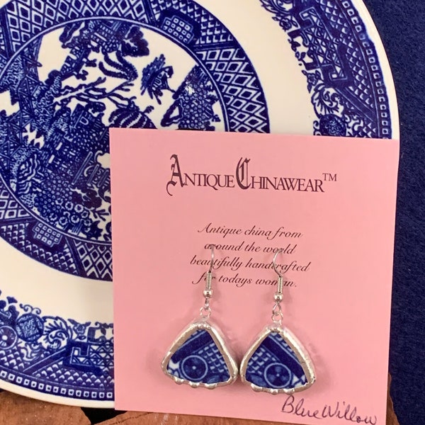 Broken China Blue Willow Earrings  - # 21,574