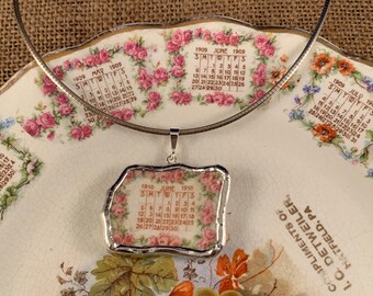 Broken China Calendar Plate Pendant  -- #31,850