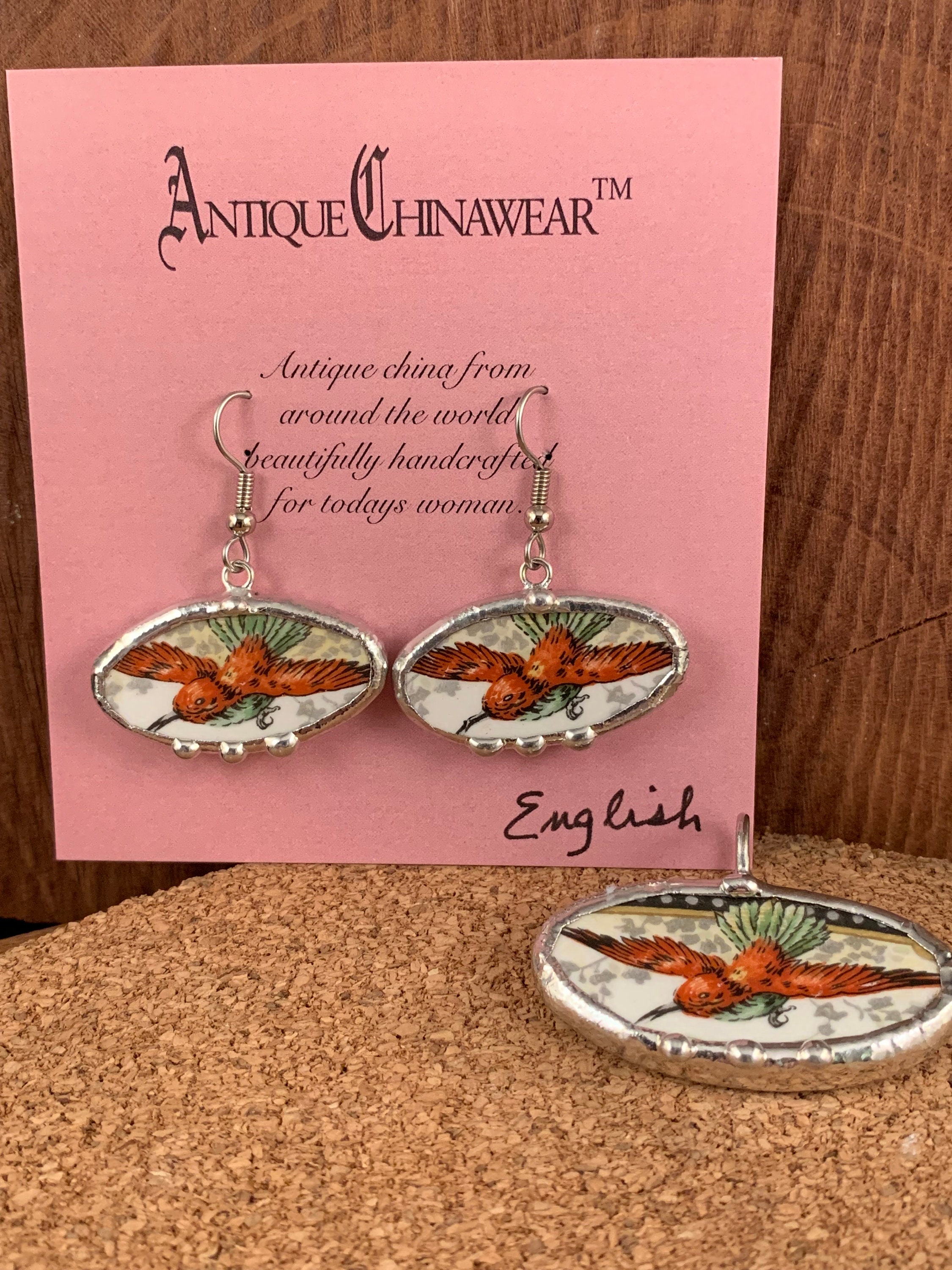 Broken China Bird Earrings   --  #21,006