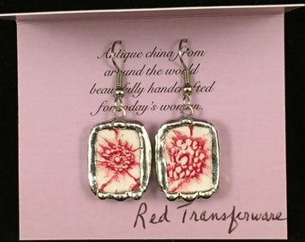 Broken China Transferware Earrings -- #20,465