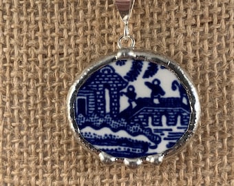 Broken China Blue Willow Pendant - #31,575