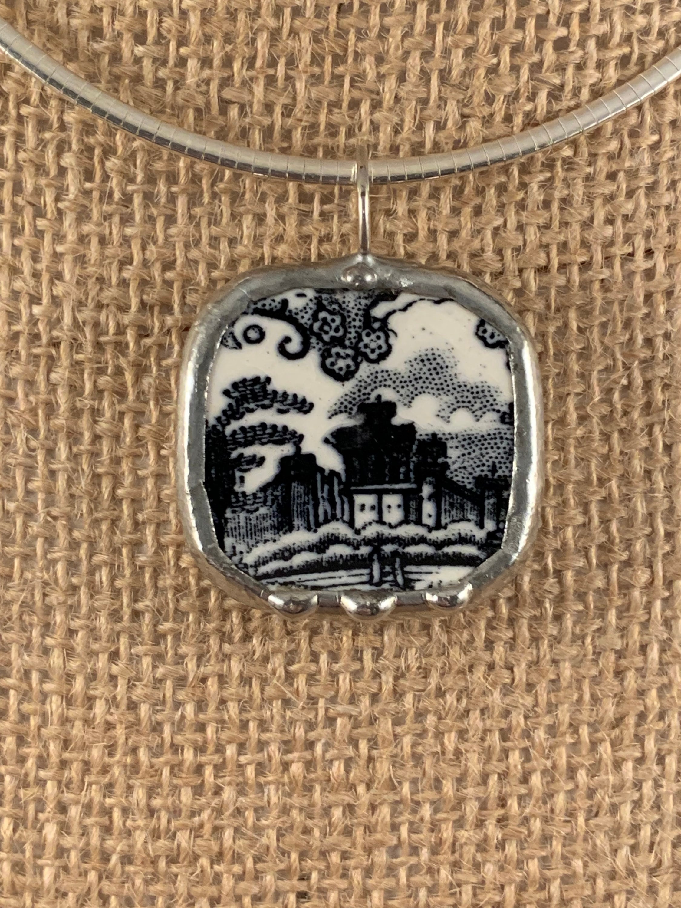 Broken China Transfer Ware Pendant  - #31,345