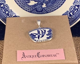 Broken China Blue Willow Pendant -- #31,574