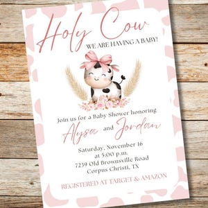 Convite para chá de bebê &quot;Holy Cow&quot;, menina, convite &quot;Holy Cow&quot;, vamos ter um bebê, arquivo digital personalizado
