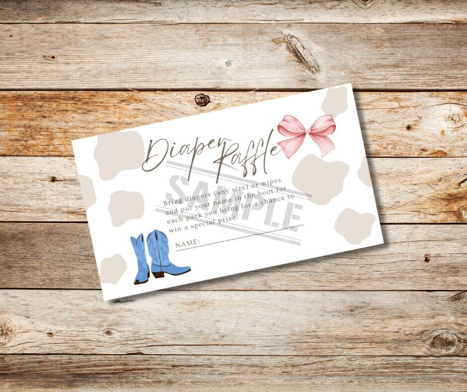 Boots or Bows Diaper Raffle Ticket, Diaper Raffle Card | Printable ...
