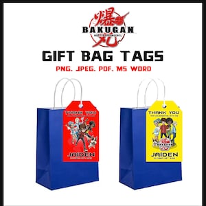 Bakugan Birthday Party Gift Bag Tags