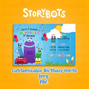 StoryBots Kids Party Theme Birthday Invite
