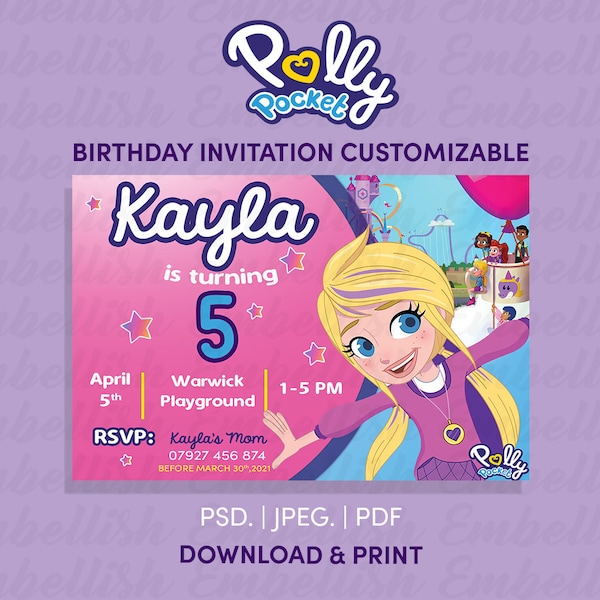 Poly Pocket Birthday Invitation Fully Customizable