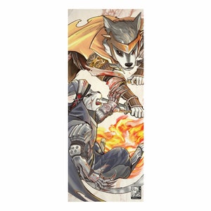 Dog VS Cat / Fire Fox Tenugui  Canvas No frame