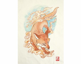 Oh! My cat / Fire Fox /Koi  Fabric Art  Canvas No frame
