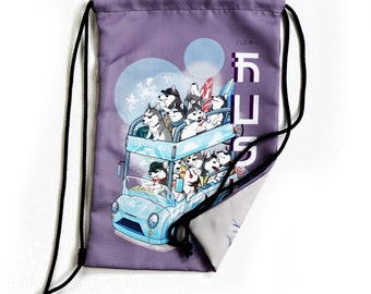 Husky-Snow fox / Bulldog Tattoo-Neko Tattoo / Back-Front drawstring bag Canvas Reduce global warming