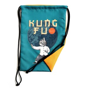 Kungfu cat-Exercise / Hachiko-Maneiki Neko / Back-Front drawstring bag Canvas Reduce global warming