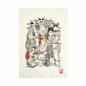 Neko Familie / Ice Cream Cat / Gachapon Kitty Cat Stof Art Canvas Geen frame