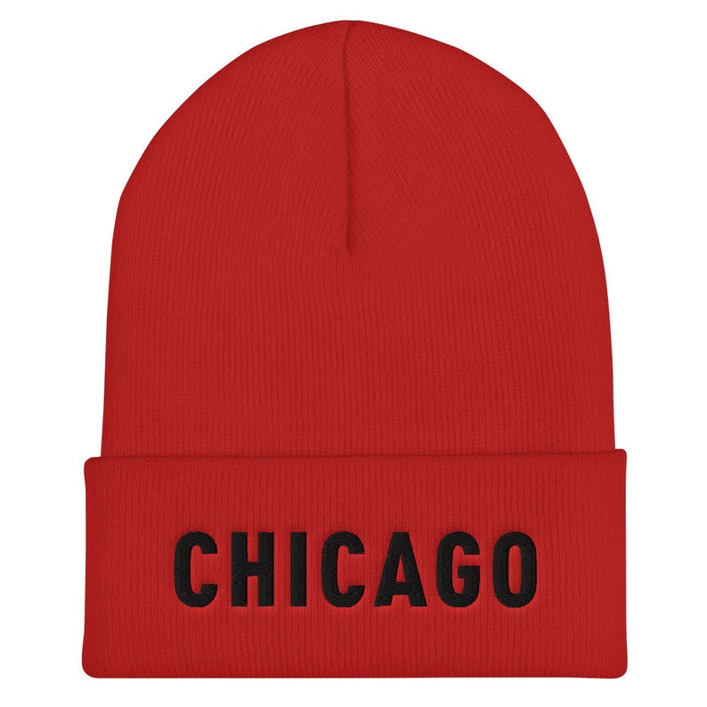 Chicago Winter Hat Chicago Pride Hat Cuffed Beanie for Winter Chicago Colors Chicago Skull Cap Embroidered Chicago Beanie